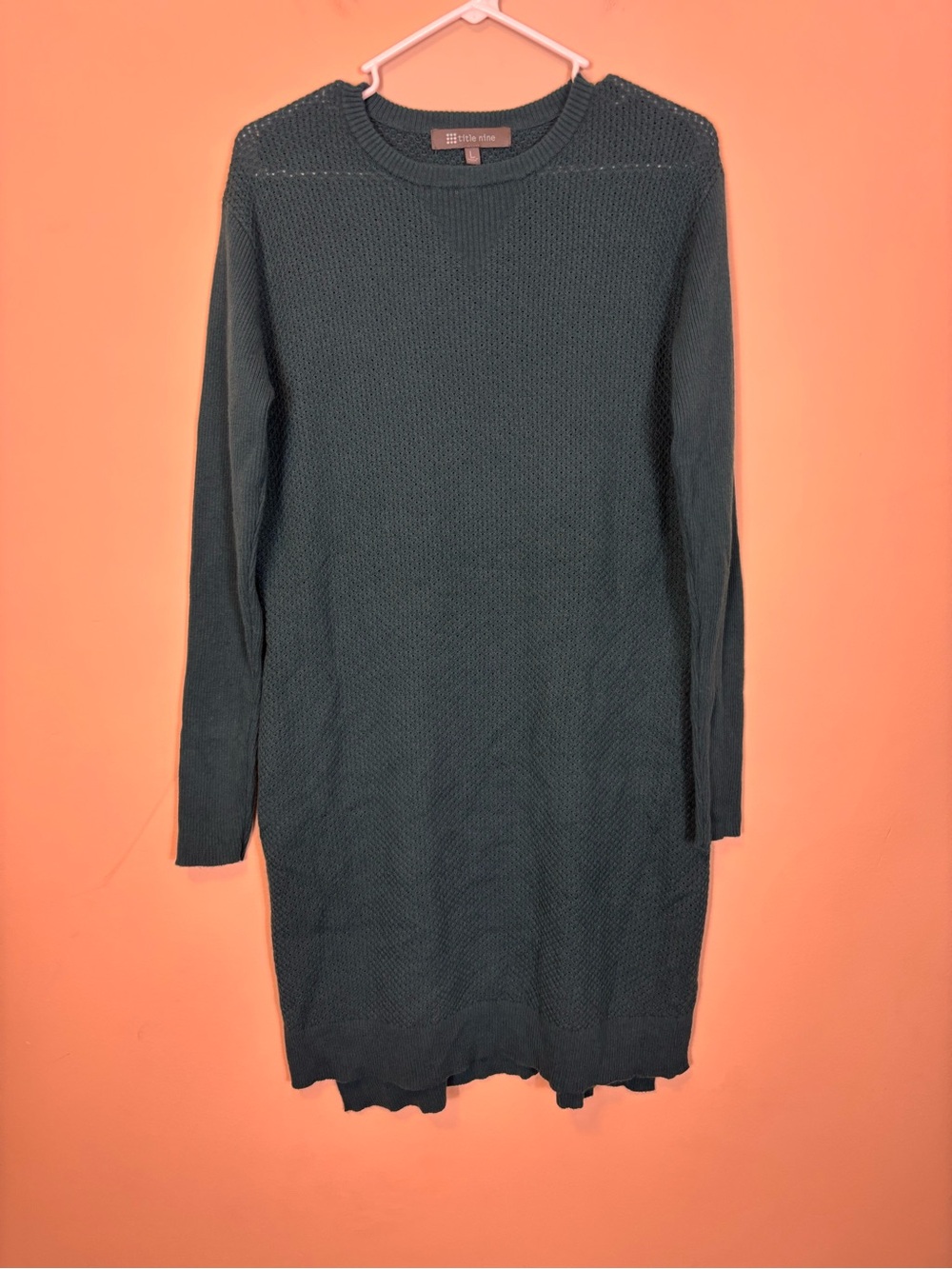 Title Nine Women's Dark Teal Long-Sleeve Knit Merino Wool Sweater Dress Large
